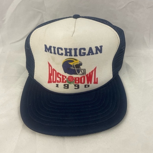 Vintage 1990 USC Michigan Wolverines Rose Bowl Hat  Snapback Cap Mesh Trucker - Picture 1 of 11